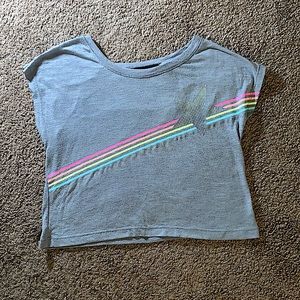 Grey tee with colored stripes